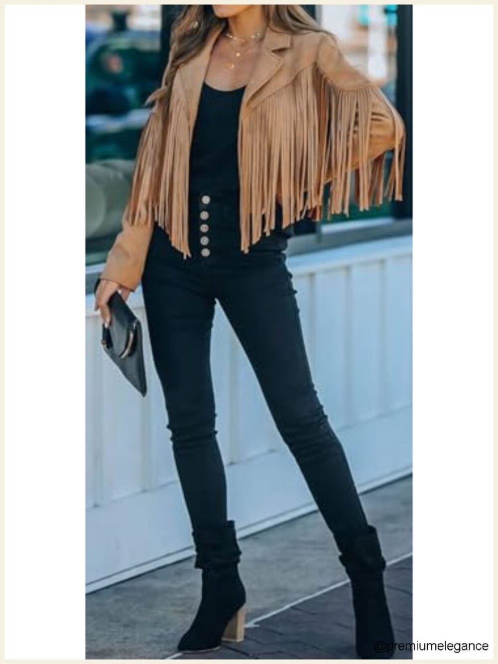 Faux Suede Leather Jackets Women Trendy Western Fringe Cropped Tassel - Picture 3 of 6